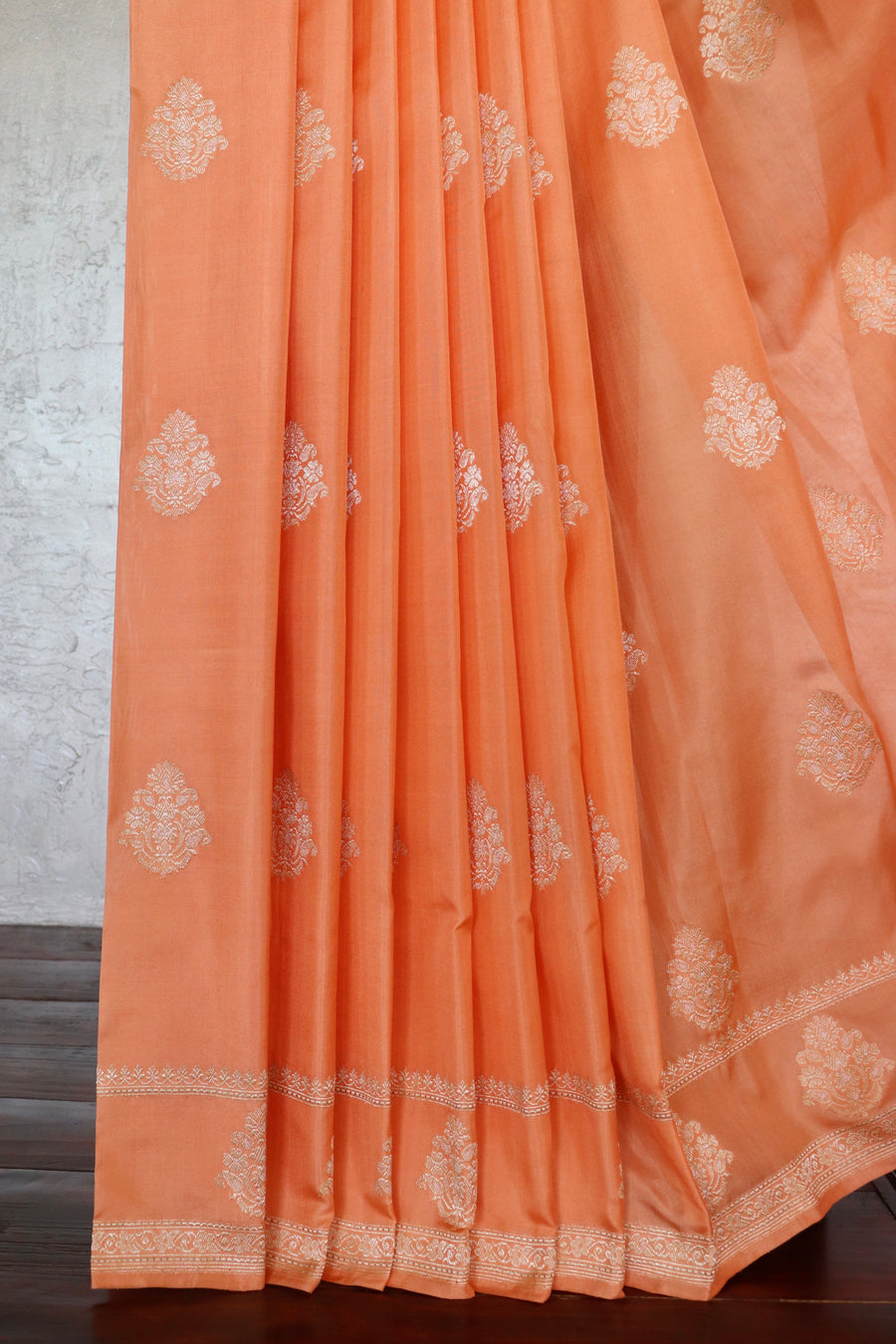 Peachish Orange Kadhua Motif Pure Silk Handloom Banarasi Saree