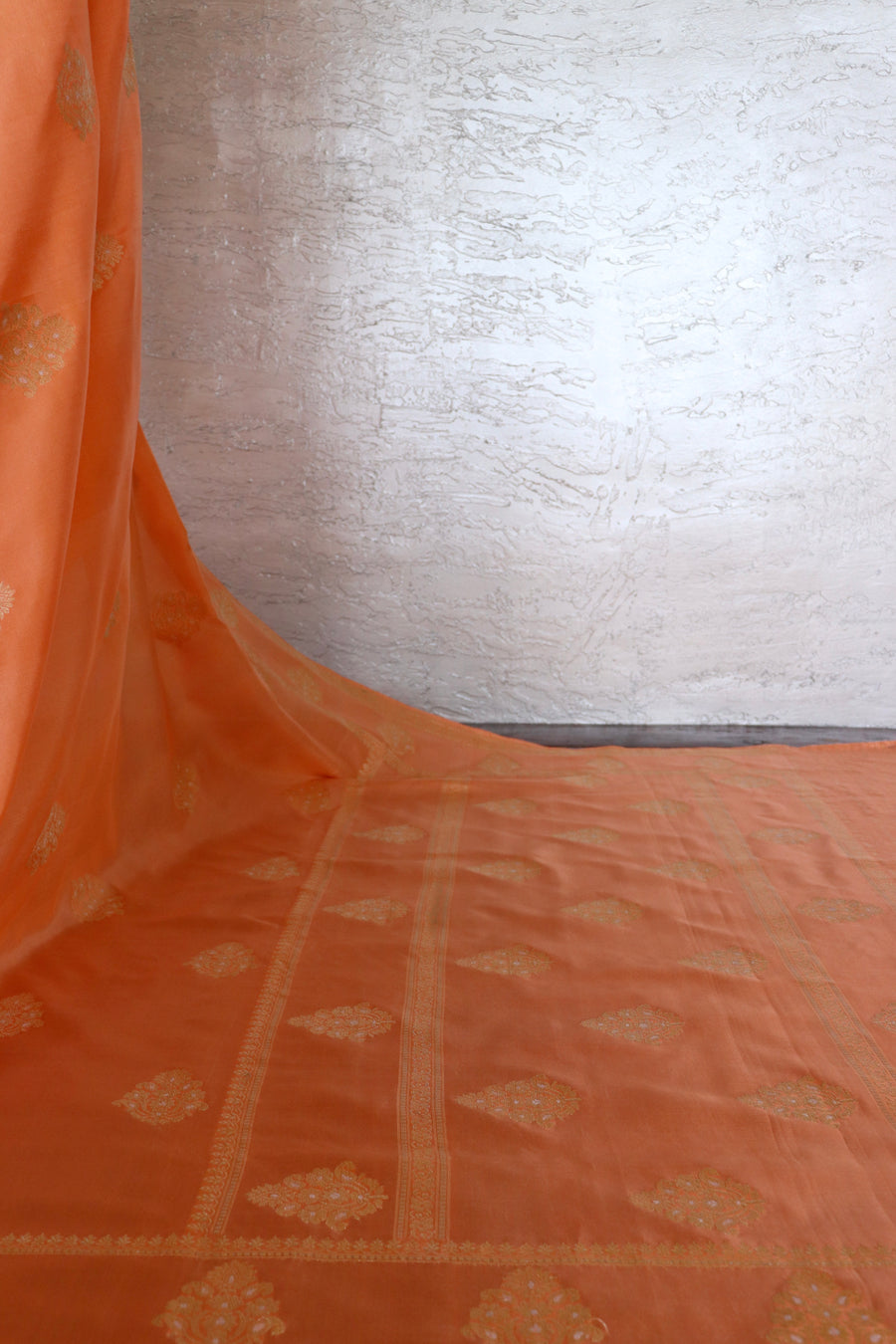 Peachish Orange Kadhua Motif Pure Silk Handloom Banarasi Saree