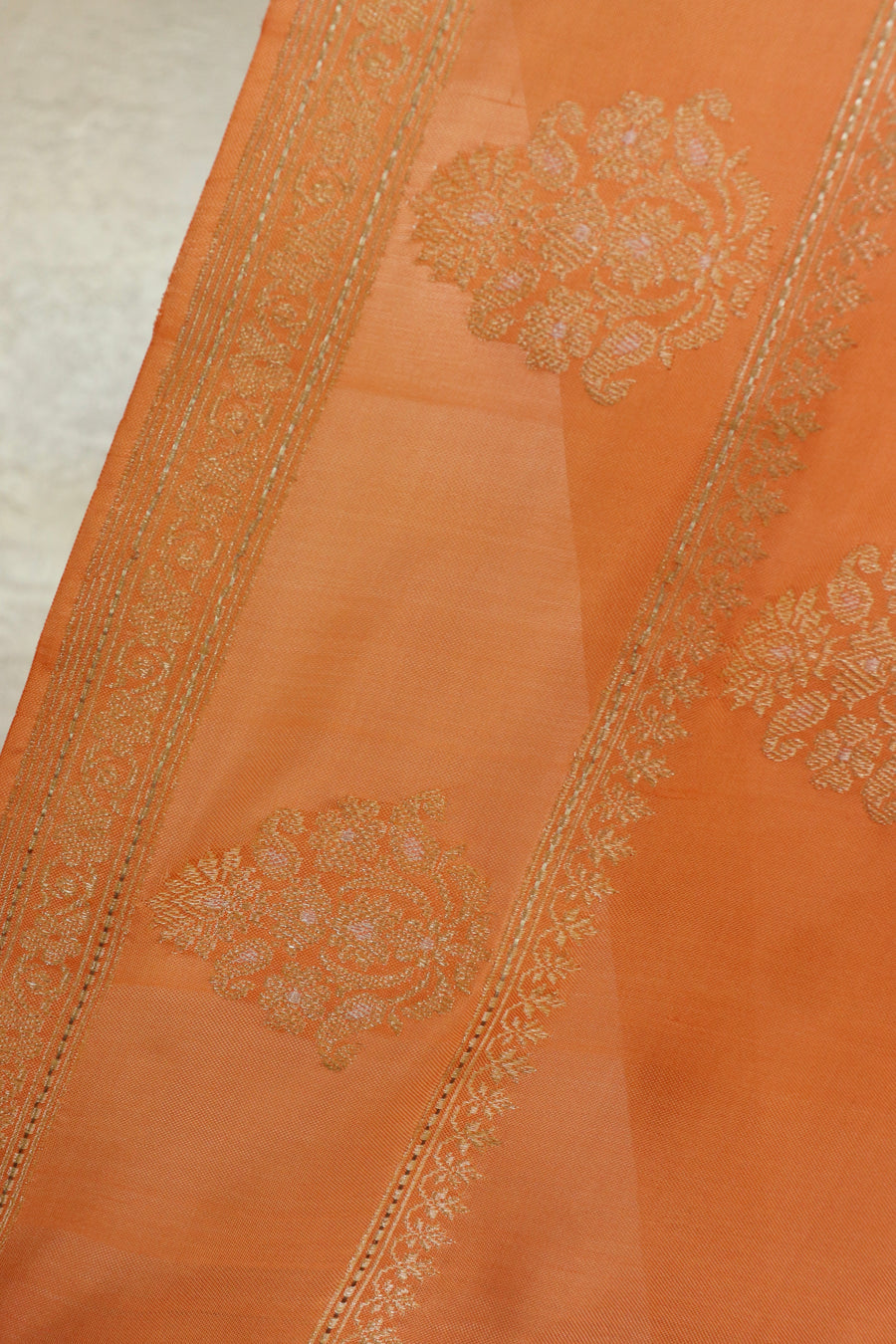 Peachish Orange Kadhua Motif Pure Silk Handloom Banarasi Saree