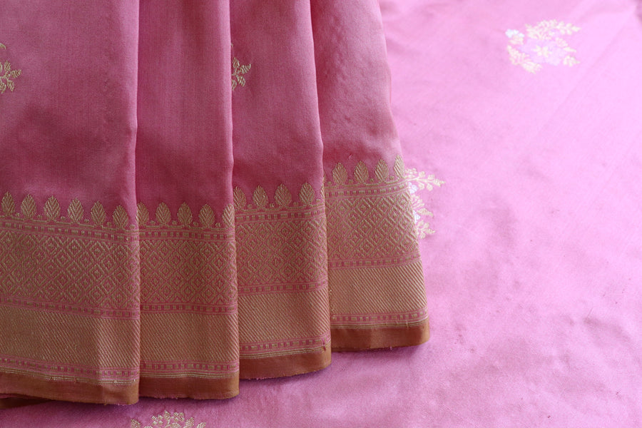 Taffy Pink Guldasta Motif Pure Silk Saree | Stuti Weaves