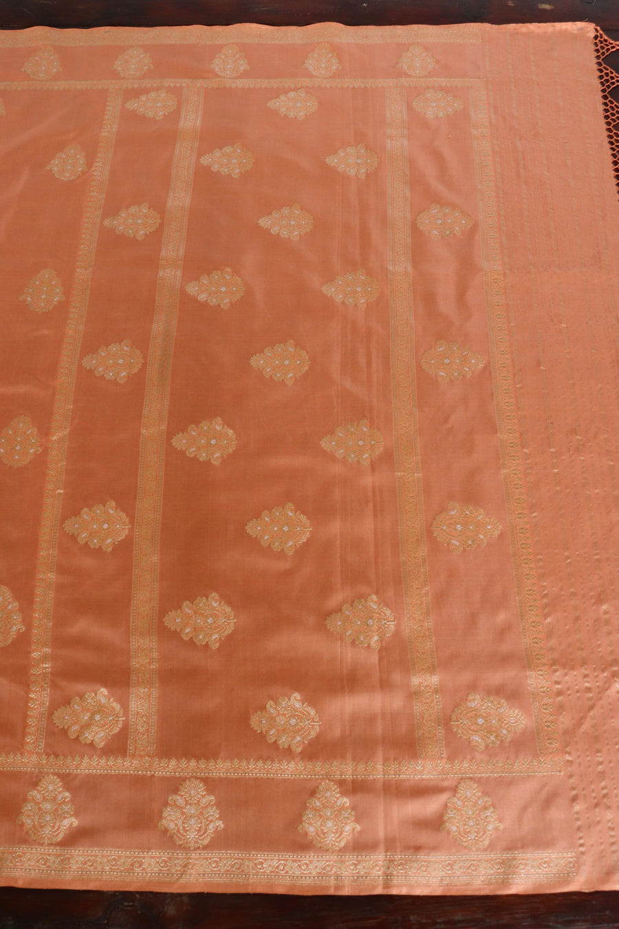 Peachish Orange Kadhua Motif Pure Silk Handloom Banarasi Saree