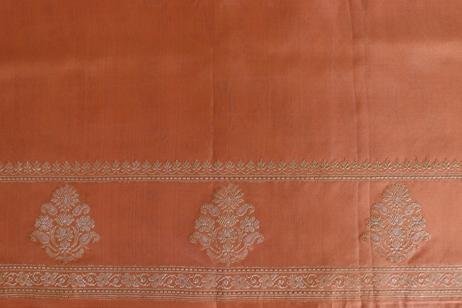 Peachish Orange Kadhua Motif Pure Silk Handloom Banarasi Saree