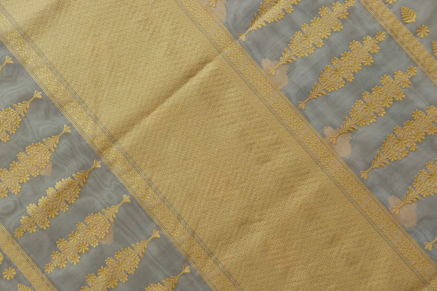 Yellow Resham Kadhua Pure Kora Silk Handloom Saree