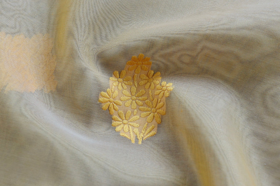 Yellow Resham Kadhua Pure Kora Silk Handloom Saree