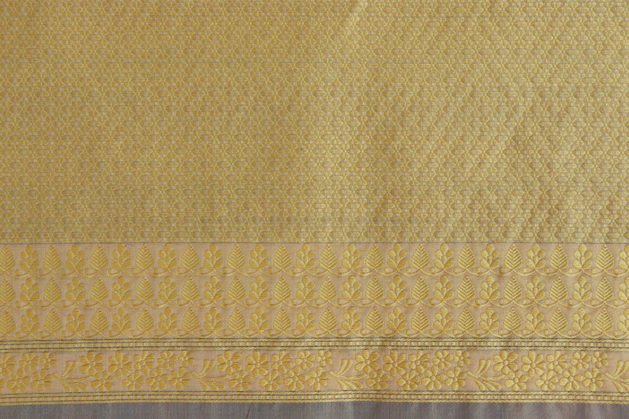 Yellow Resham Kadhua Pure Kora Silk Handloom Saree