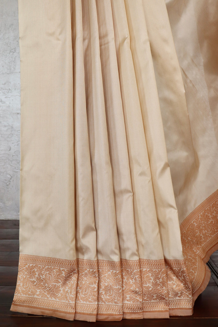 Off-White & Brown Kuniya Pure Silk Banarsi Handloom Saree