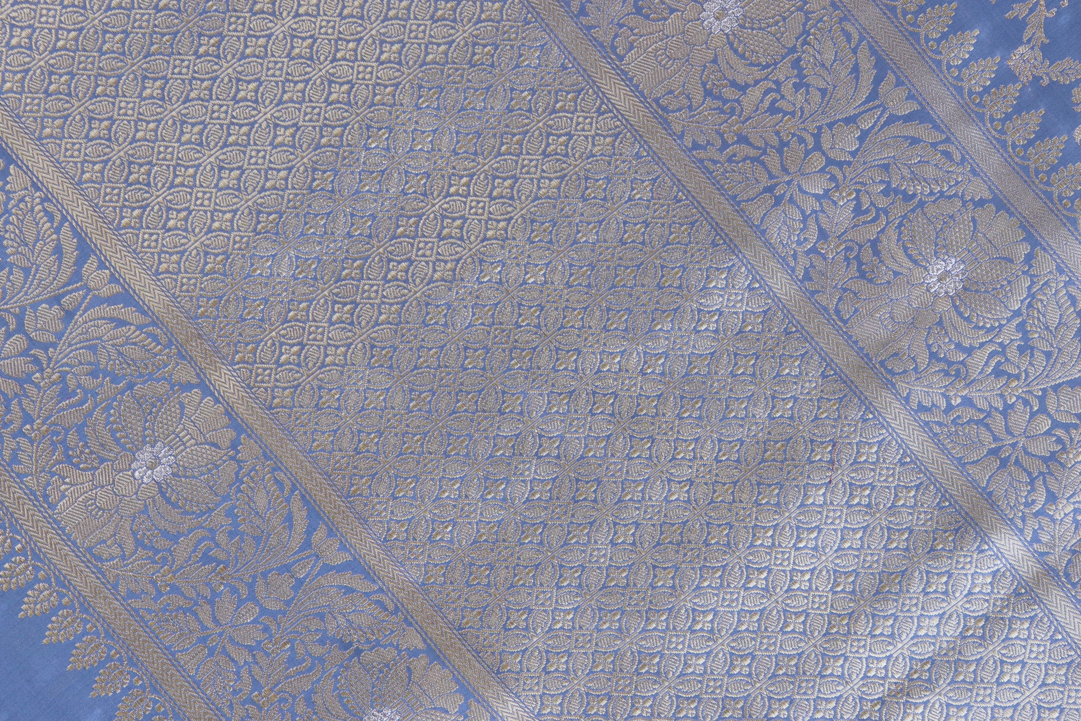 Pale Blue Jangla Pure Silk Handloom Banarasi Saree