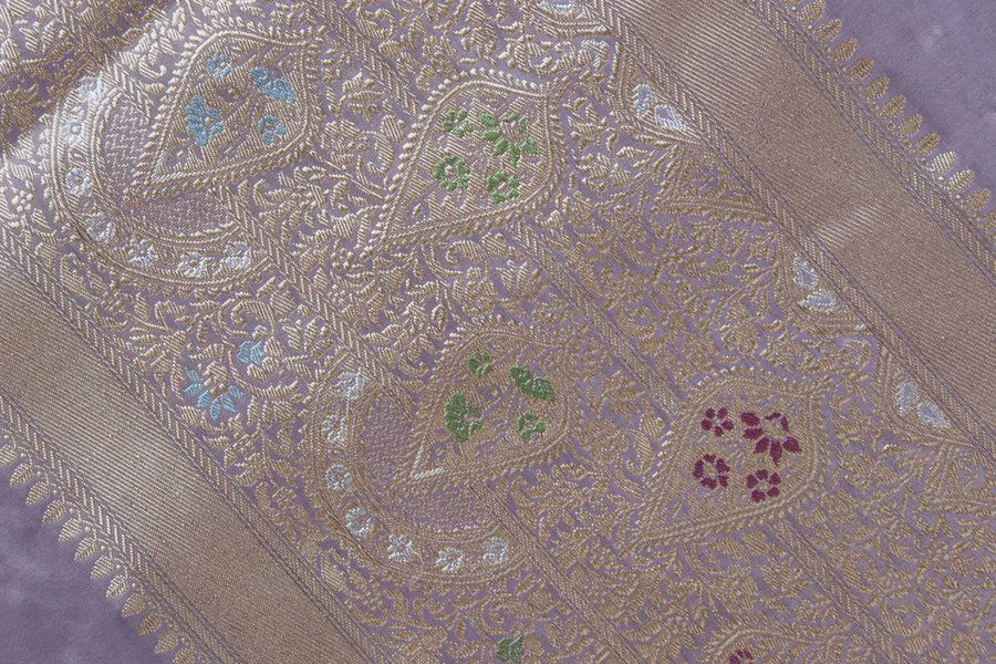 Lavender With Ivory Tissue With Meenadar Silk Kadiyal Banarasi Saree