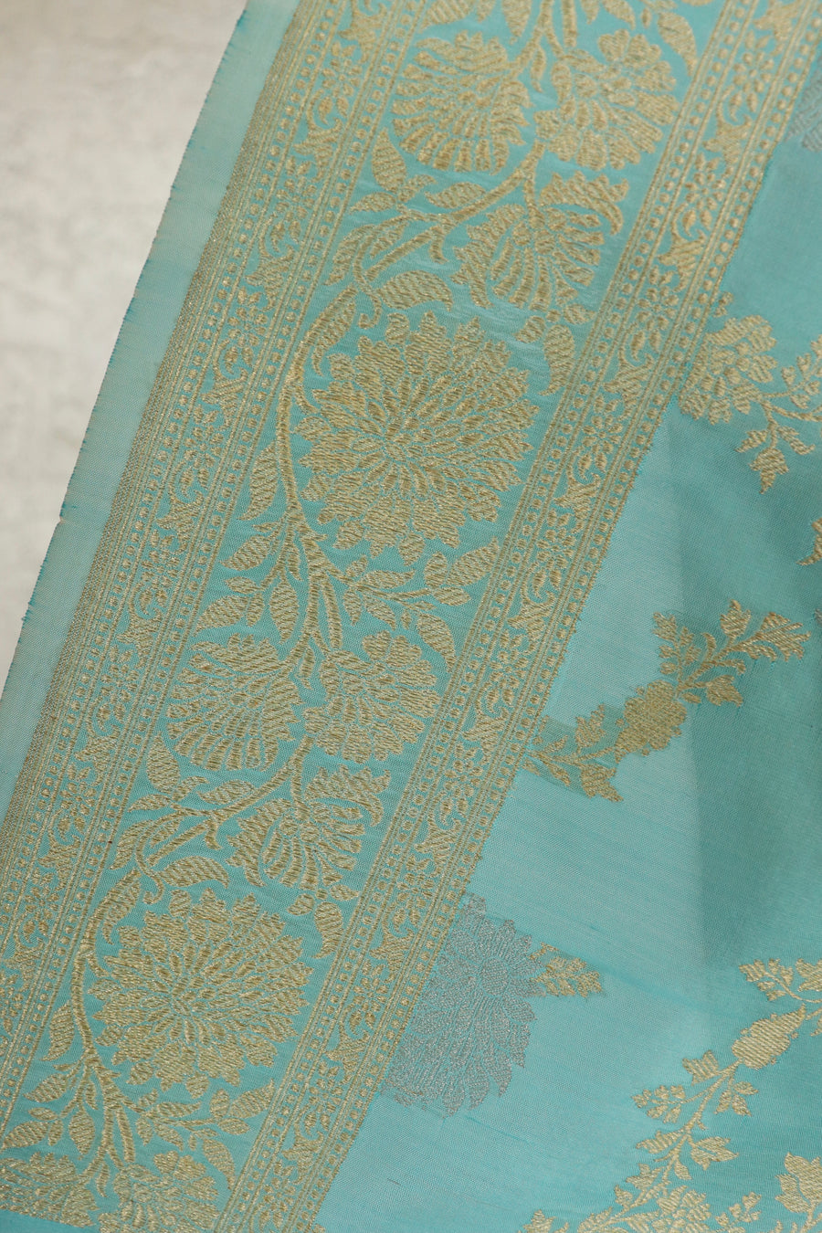 Sky Blue Jangla Pure Silk Handloom Banarsi Saree