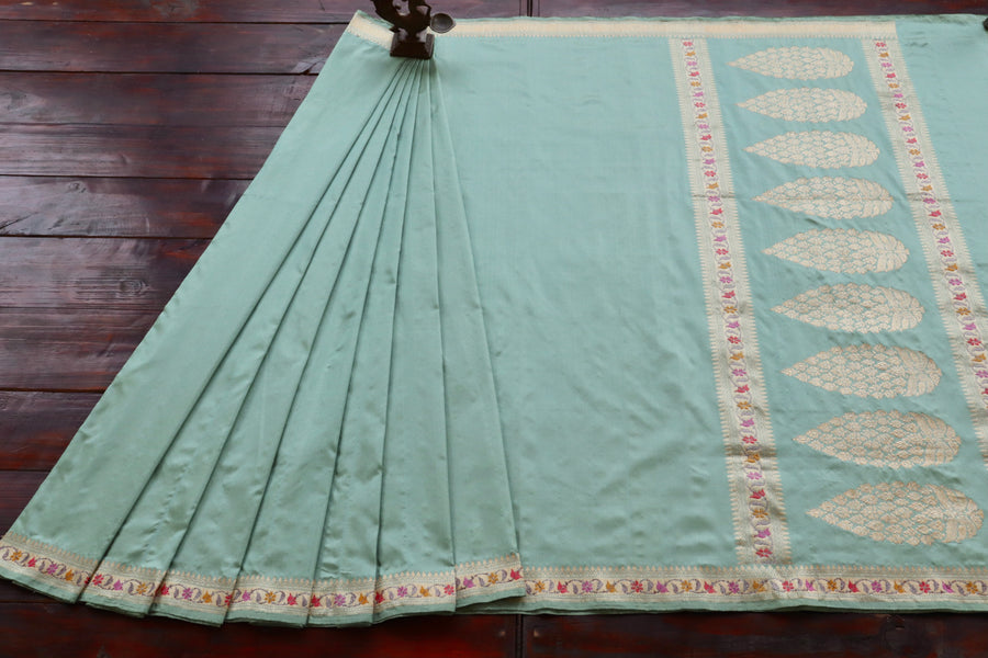 Sea Green Meenadar Kadhua Banarasi Handwoven Silk Saree