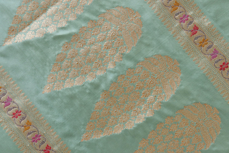 Sea Green Meenadar Kadhua Banarasi Handwoven Silk Saree