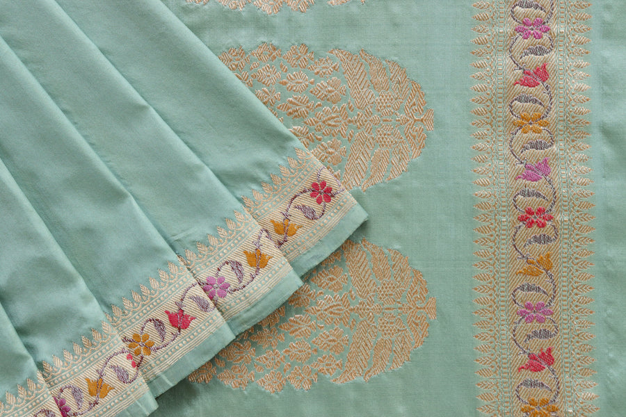 Sea Green Meenadar Kadhua Banarasi Handwoven Silk Saree