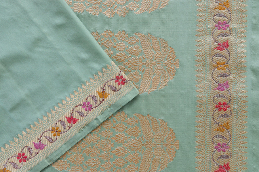 Sea Green Meenadar Kadhua Banarasi Handwoven Silk Saree