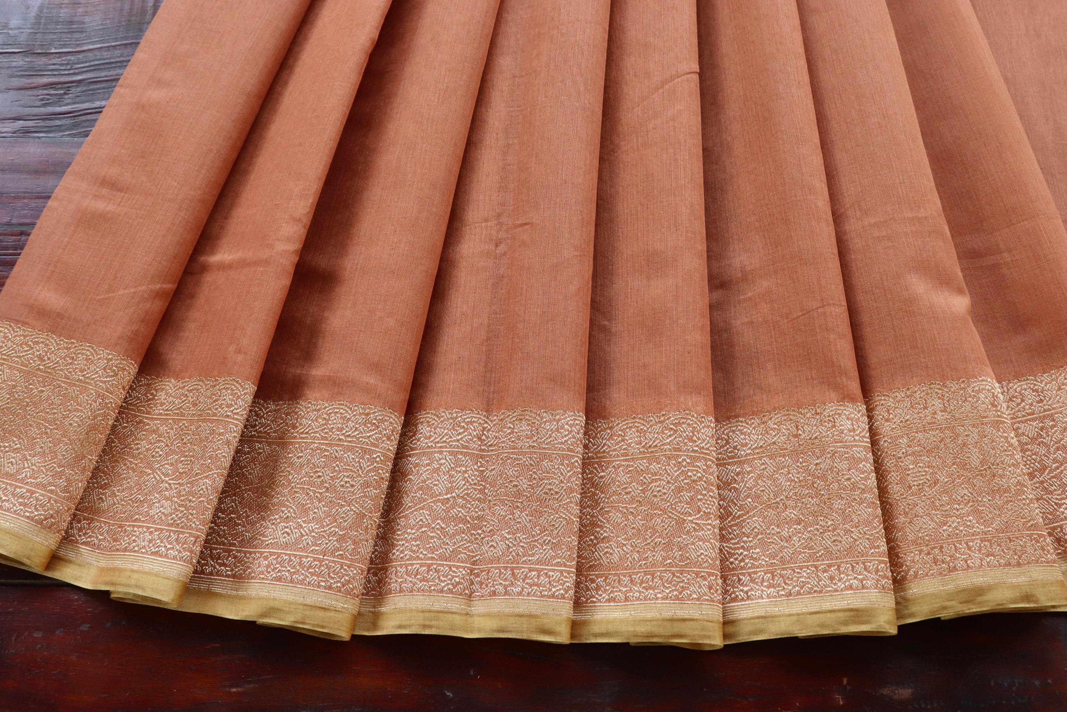 Tan Brown Kuniya Organza Silk By Cotton Handloom Saree