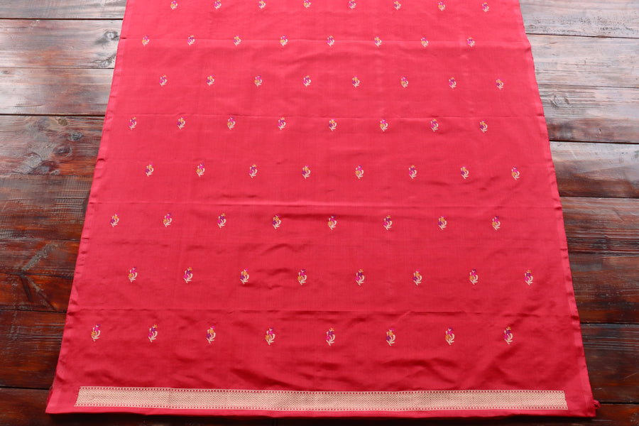 Red and Purple Meenakari Buti Banarasi Silk Suit Set