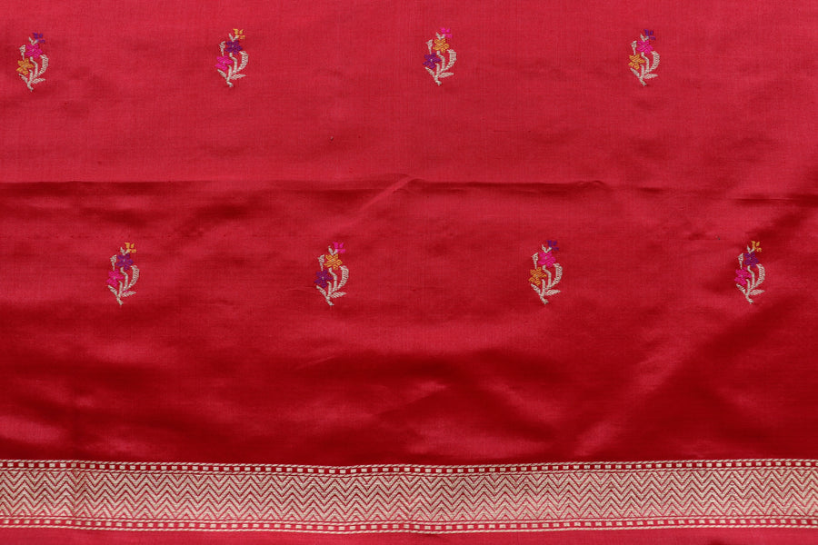 Red and Purple Meenakari Buti Banarasi Silk Suit Set