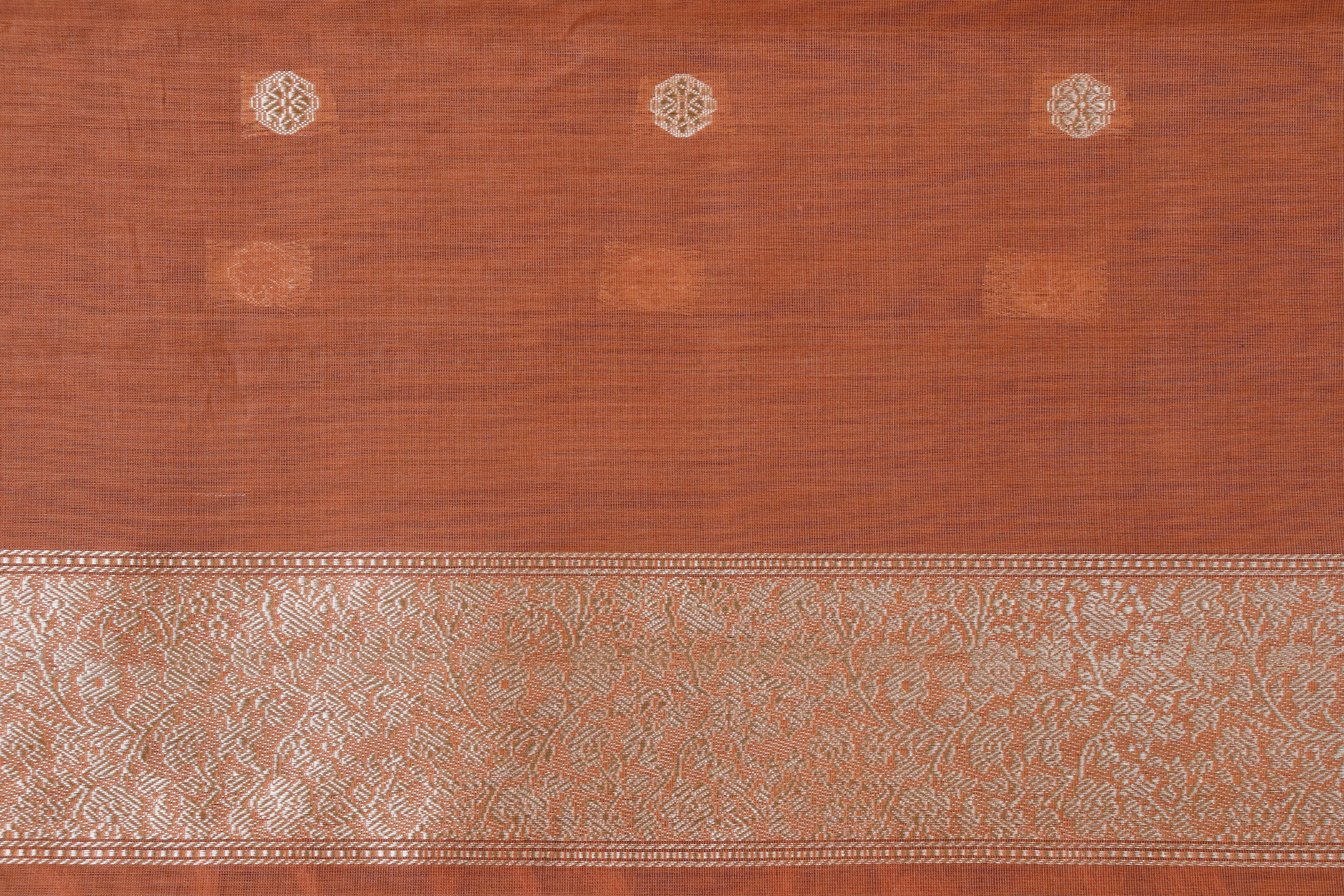 Tan Brown Kuniya Organza Silk By Cotton Handloom Saree