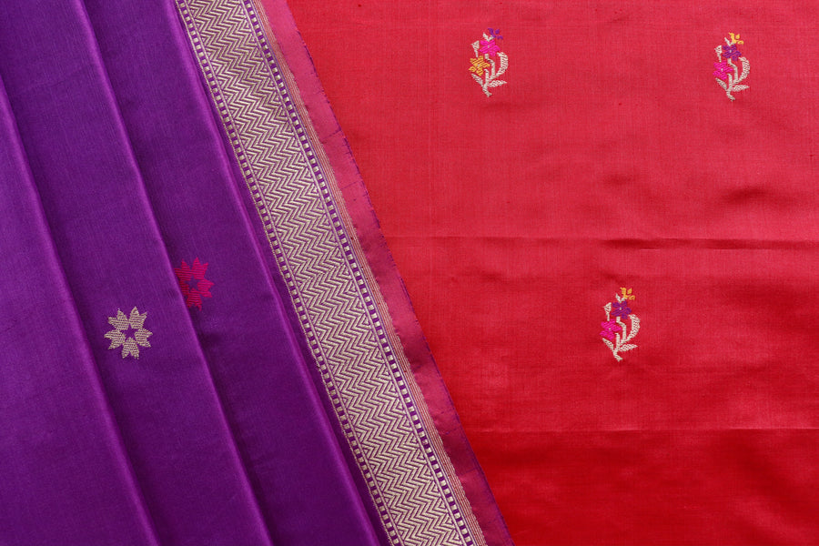 Red and Purple Meenakari Buti Banarasi Silk Suit Set