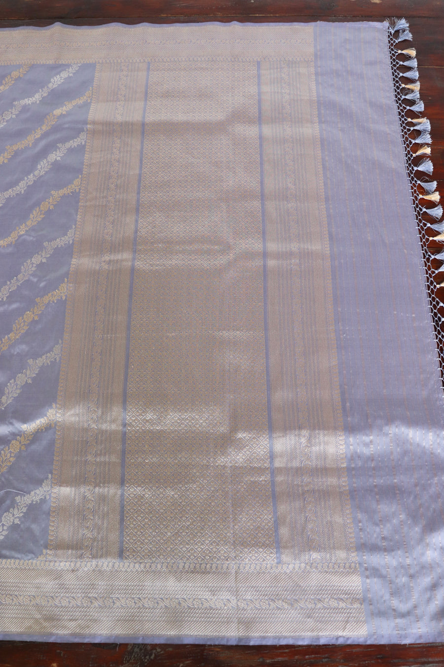Lavender Grey Aada Jangla Pure Katan Silk Banarsi Saree