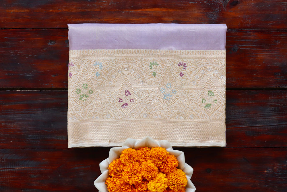 Lavender handloom Banarsi saree with meenadar motifs in Tissue silk