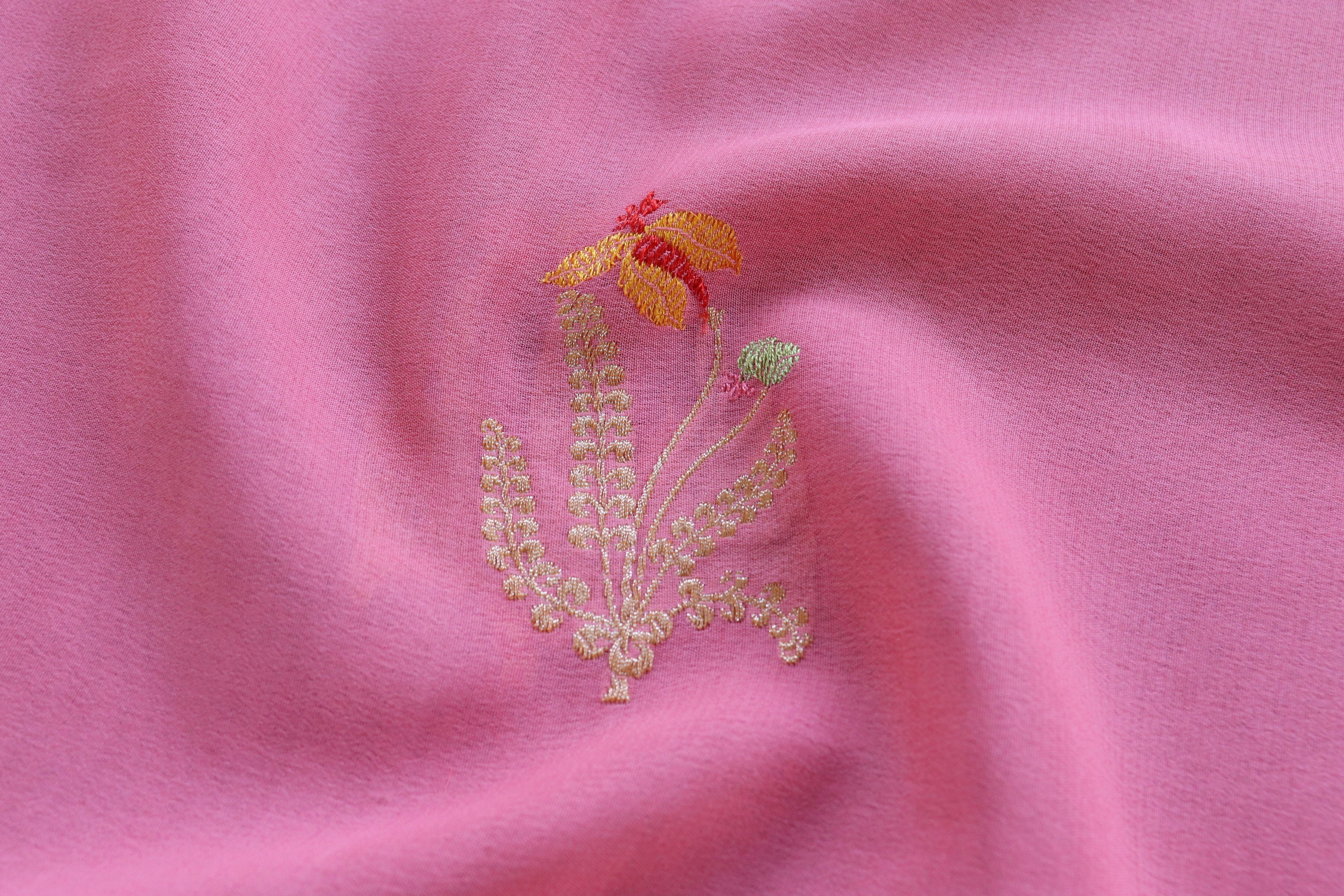 Pink Leaf Motif Pure Silk Handloom Banarasi Dupatta