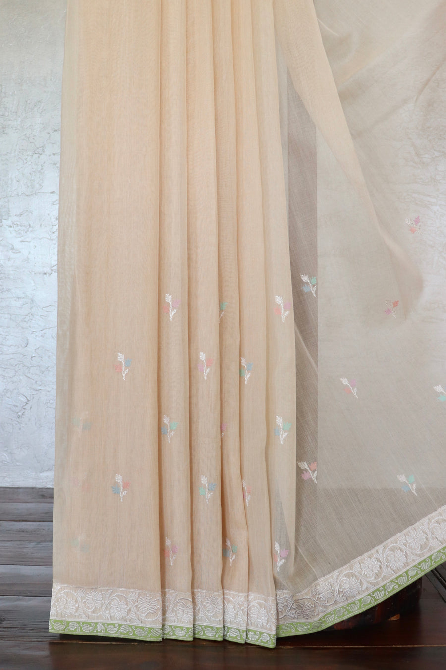 Cream Cotton Kadhua Motif Banarasi Handloom Saree