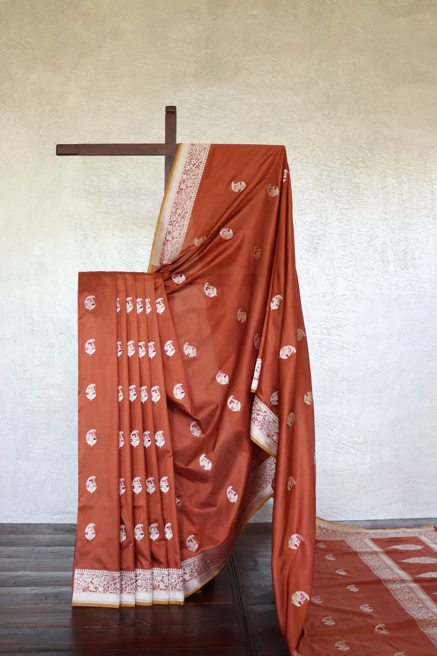Rust Kairy Pure Silk Handloom Banarasi Saree