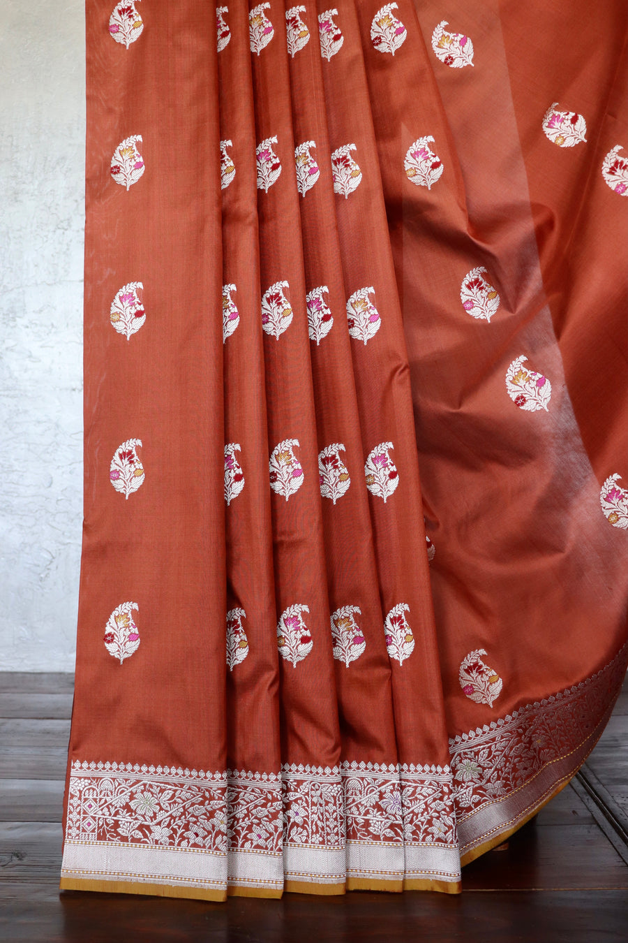 Rust Kairy Pure Silk Handloom Banarasi Saree