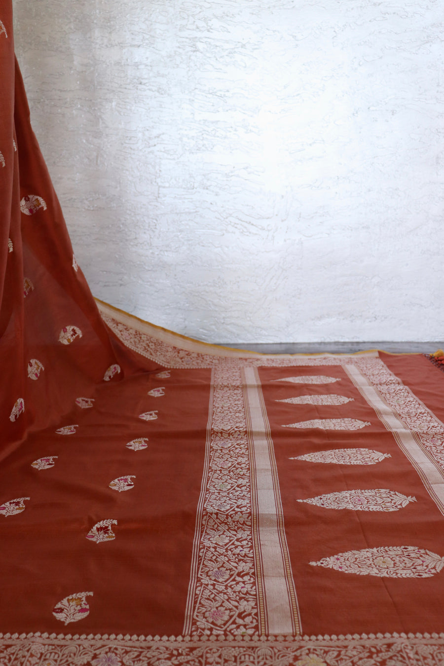 Rust Kairy Pure Silk Handloom Banarasi Saree