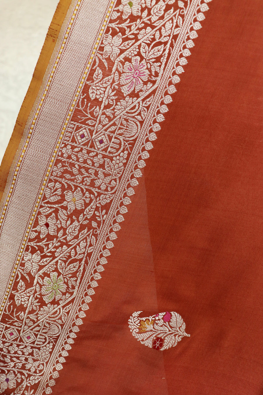 Rust Kairy Pure Silk Handloom Banarasi Saree