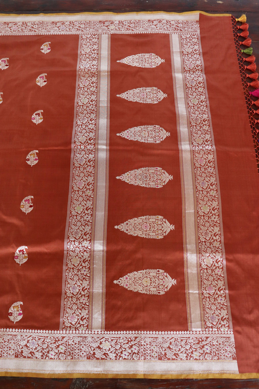 Rust Kairy Pure Silk Handloom Banarasi Saree