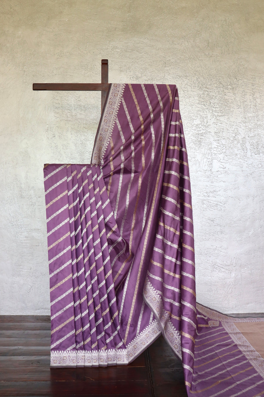 Purple Mauve Aada Jangla Pure Katan Silk Banarasi Saree