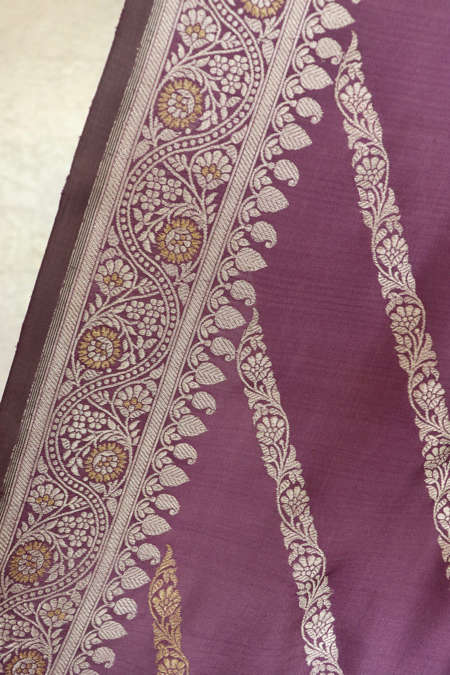 Purple Mauve Aada Jangla Pure Katan Silk Banarasi Saree