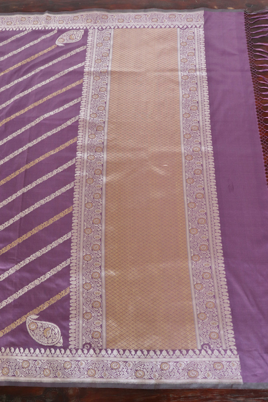 Purple Mauve Aada Jangla Pure Katan Silk Banarasi Saree