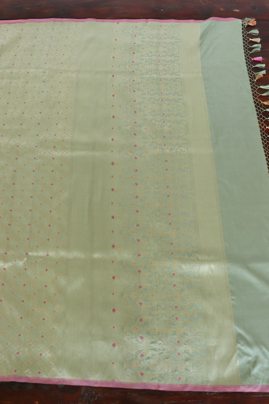 Aquamarine Meenadar Tanchoi Pure Silk Handloom Banarasi Saree