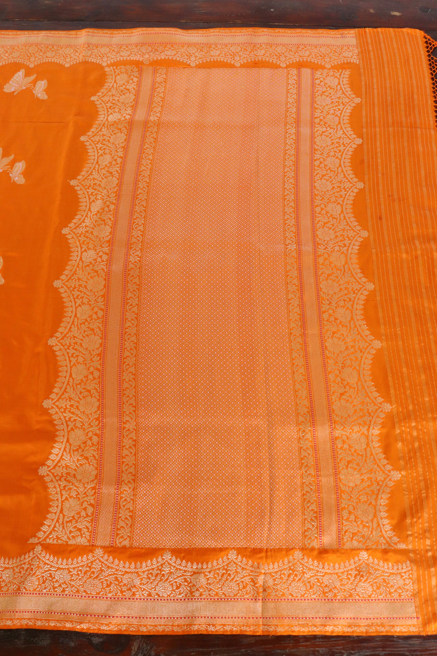 Saffron Butterfly Motif Silk Banarasi Saree | Stuti Weaves