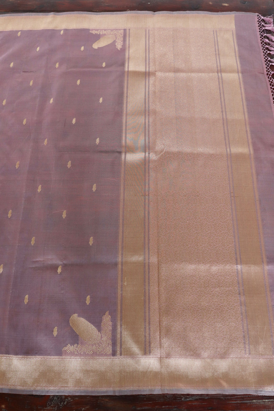 Dusty Rose Kairy Kuniya Pure Kora Silk Handloom Banarasi Saree