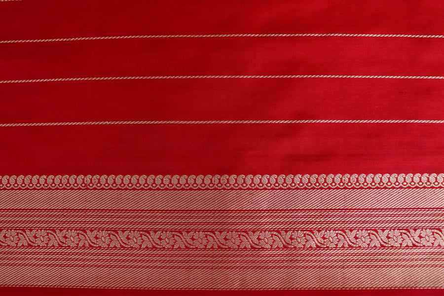 Red Aada Jangla Pure Katan Silk Banarsi Saree