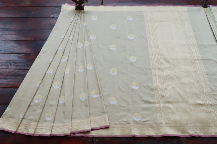 Beige Sona Rupa Pure Silk Banarasi Saree | Stuti Weaves