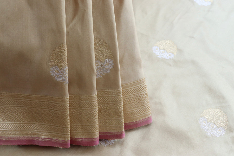 Beige Sona Rupa Pure Silk Banarasi Saree | Stuti Weaves