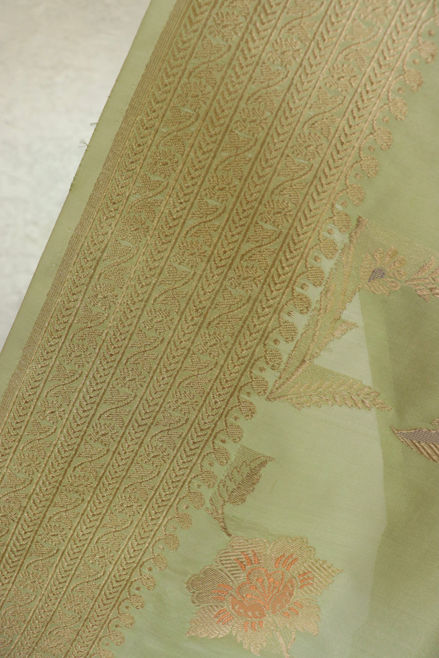Pista Green Kadhua Pure Silk Banarasi Jangla Handwoven Saree