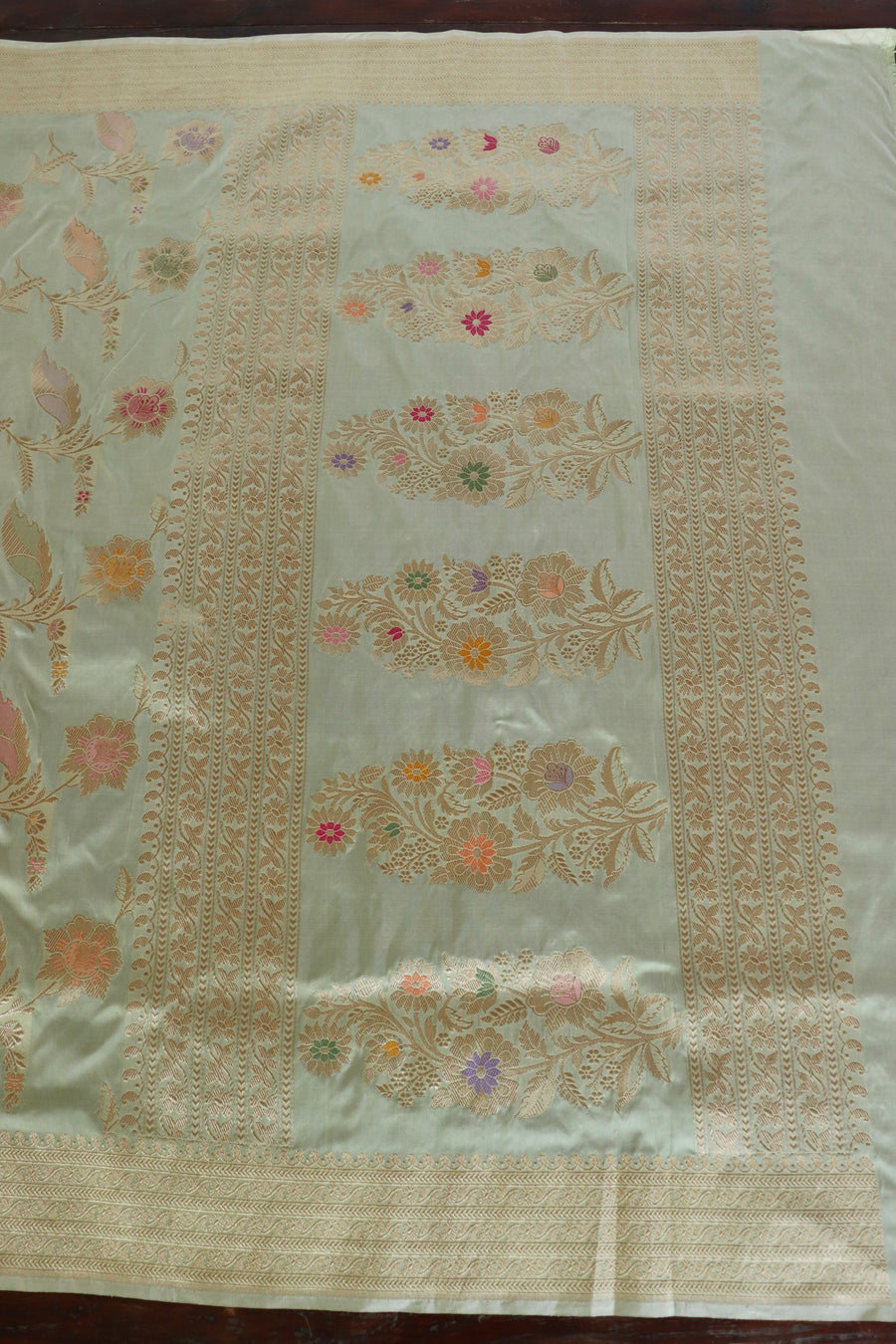 Pista Green Kadhua Pure Silk Banarasi Jangla Handwoven Saree