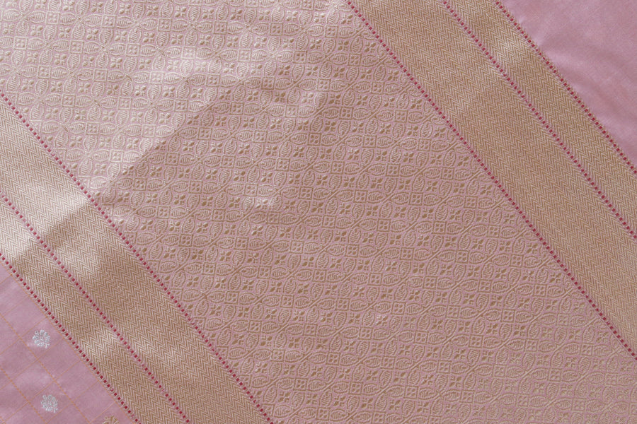 Rose Pink Check Pure Silk Handloom Banarasi Saree