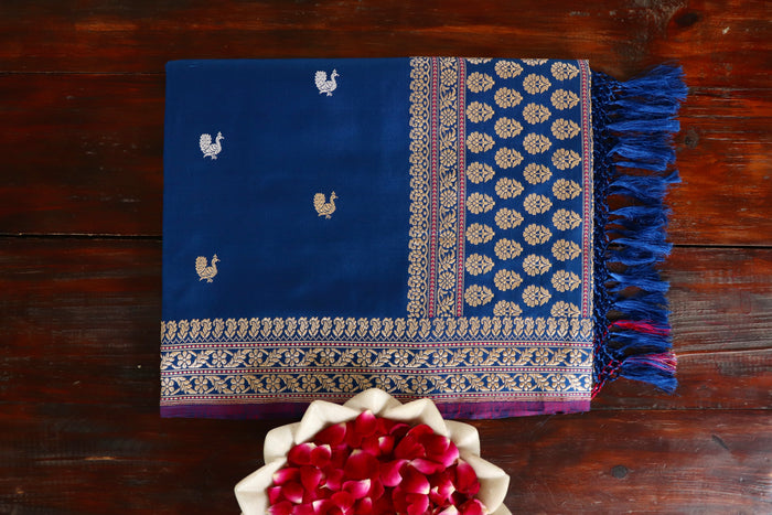Royal Blue Peacock Buti Pure Silk Handloom Banarasi Saree
