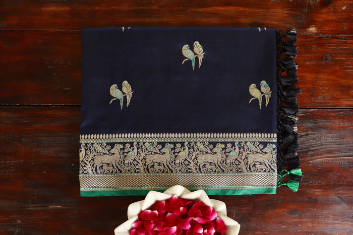 handloom Banarsi saree with kadhua motifs in pure silk
