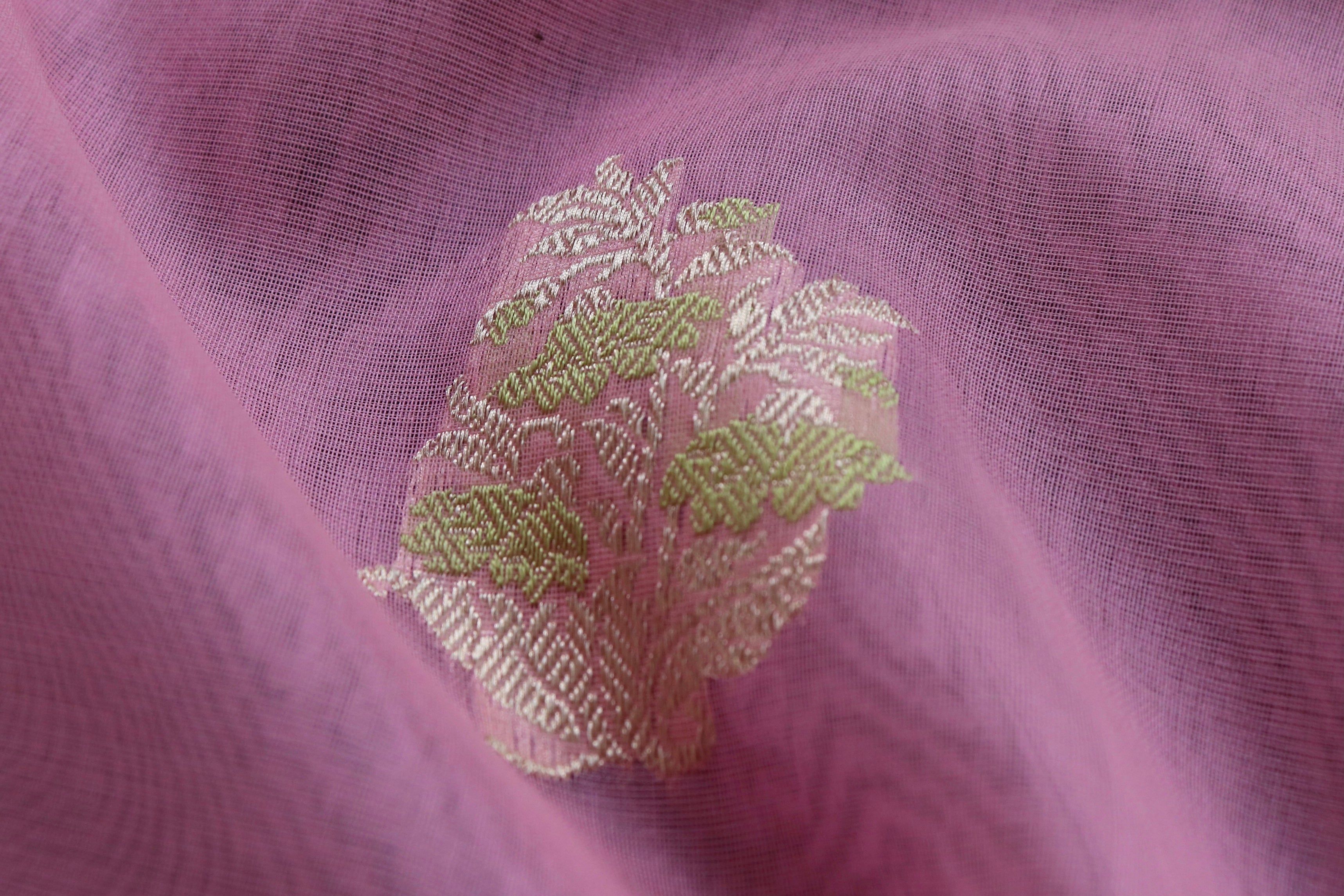 Taffy Pink Guldasta Motif Pure Kora Silk Handloom Saree