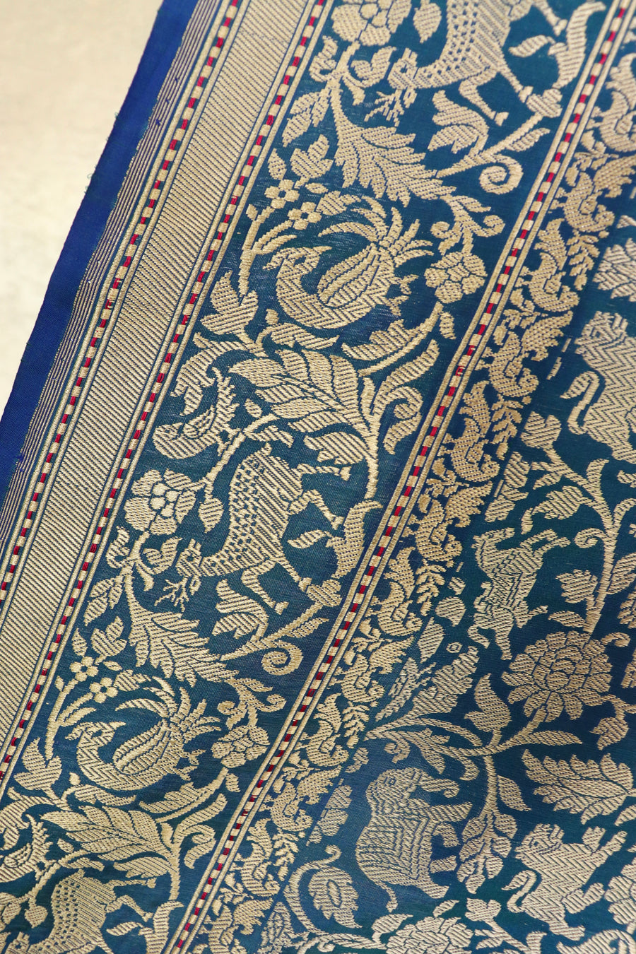 Teal Shikargah Pure Silk Handloom Banarasi Saree