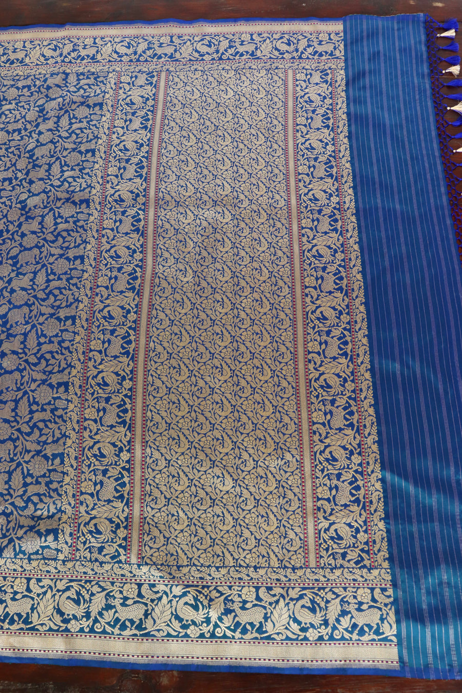 Teal Shikargah Pure Silk Handloom Banarasi Saree