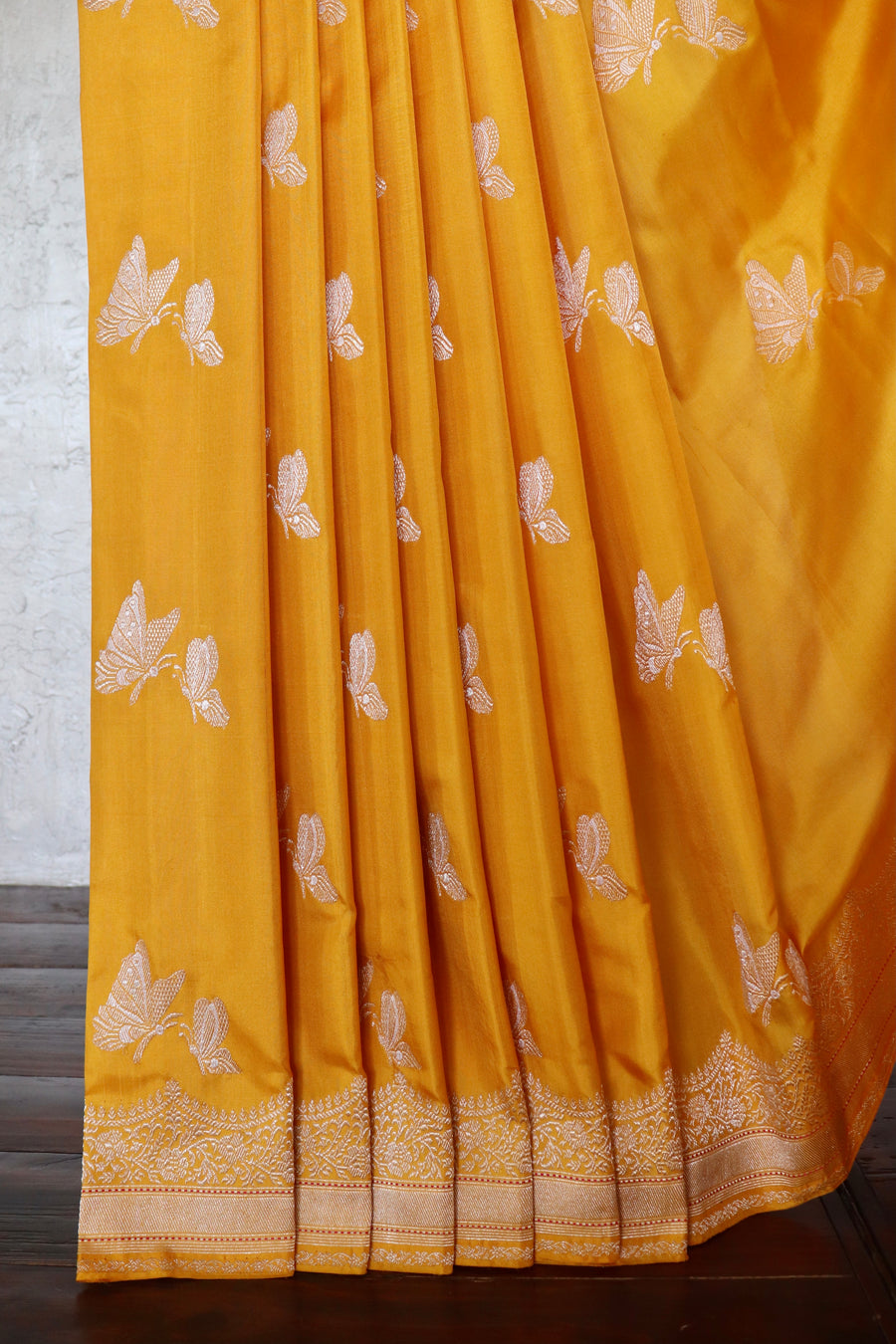 Yellow Butterfly Buti Banarasi Katan Silk Handwoven Saree