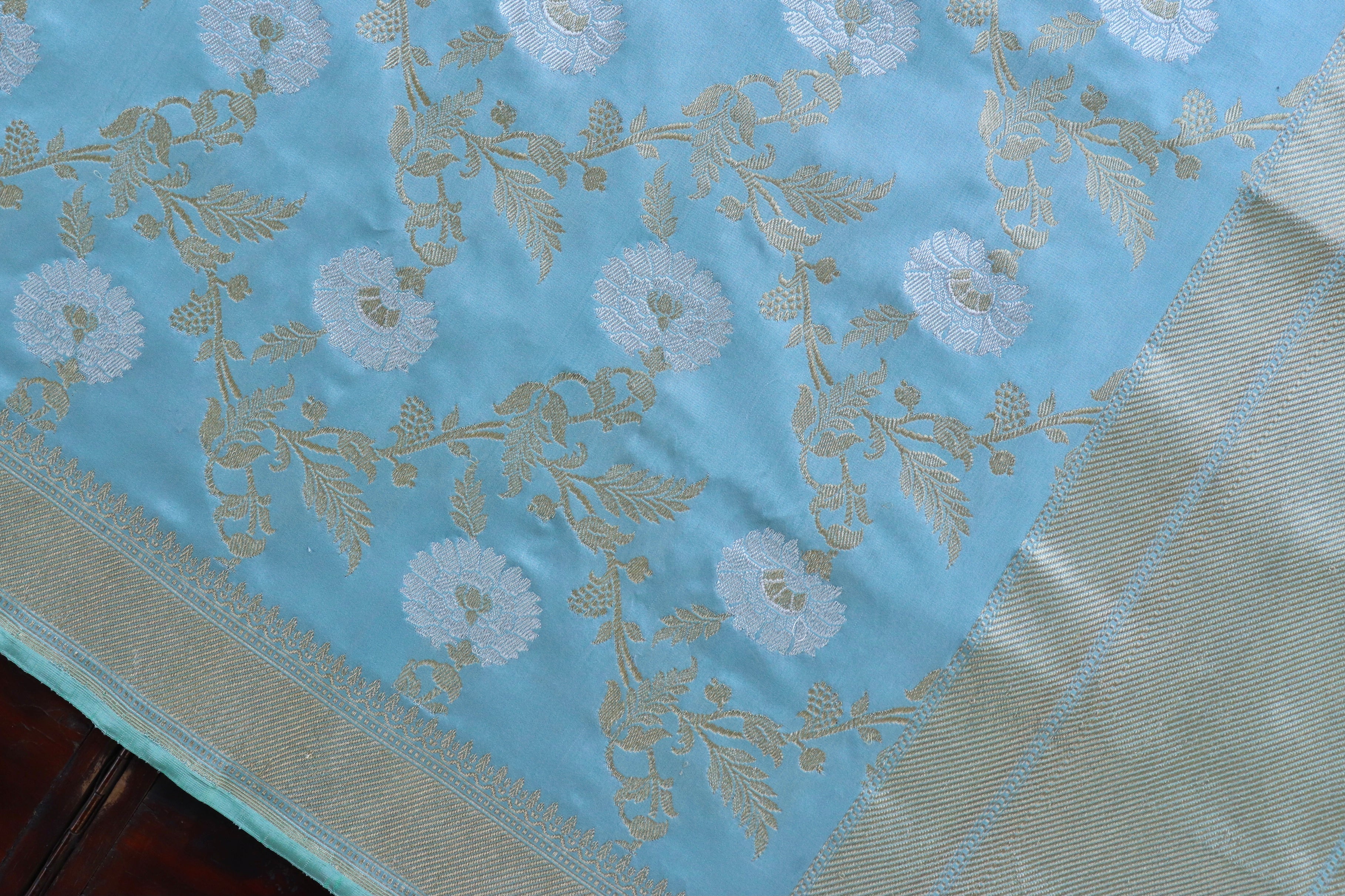 Sky Blue Jangla Pure Silk Handloom Banarasi Dupatta